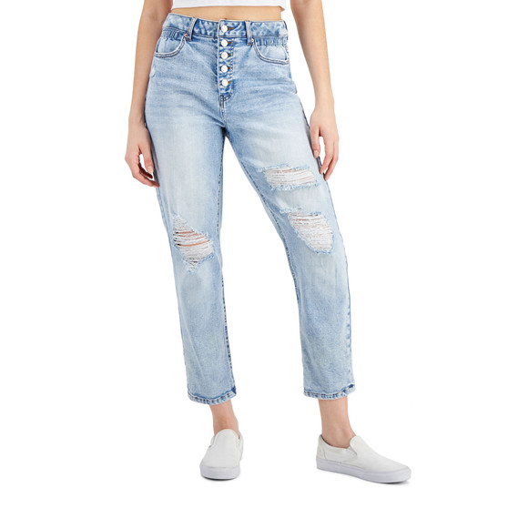 Juniors' Distressed Five Button-Fly Jeans