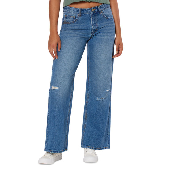 Juniors' Rayssa Distressed Wide-Leg Jeans