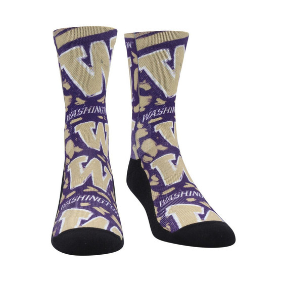 Men's and Women's Socks Washington Huskies Allover Logo and Paint Crew Socks
