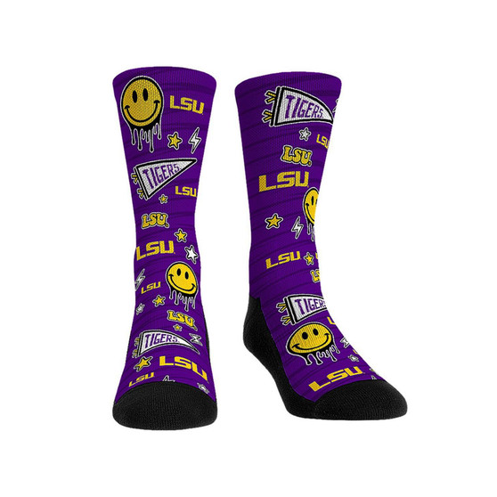 Men's and Women's Socks LSU Tigers Smiley Stickers Crew Socks