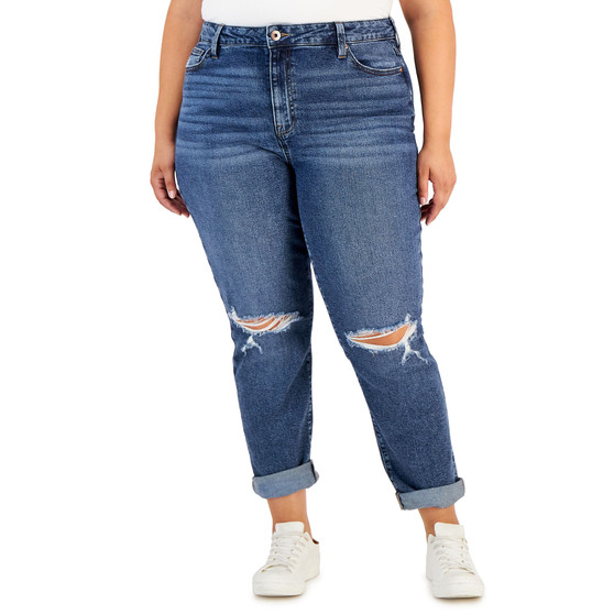 Trendy Plus Size Cuffed Mom Jeans