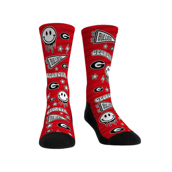 Men's and Women's Socks Georgia Bulldogs Smiley Stickers Crew Socks