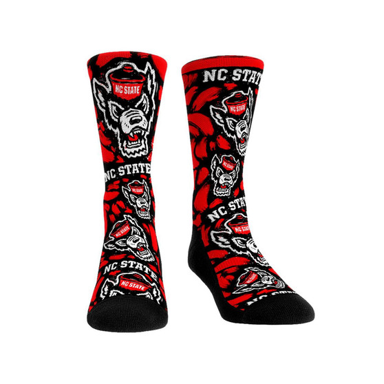 Men's and Women's Socks NC State Wolfpack Allover Logo and Paint Crew Socks