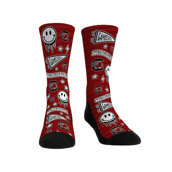 Men's and Women's Socks South Carolina Gamecocks Smiley Stickers Crew Socks