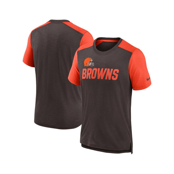 Men's Heathered Brown, Heathered Orange Cleveland Browns Color Block Team Name T-shirt