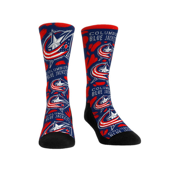 Men's and Women's Socks Columbus Blue Jackets Allover Logo and Paint Crew Socks