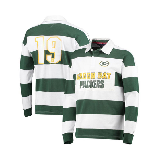 Men's Green and White Green Bay Packers Varsity Stripe Rugby Long Sleeve Polo