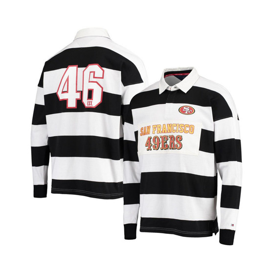 Men's Black, White San Francisco 49ers Varsity Stripe Rugby Long Sleeve Polo Shirt