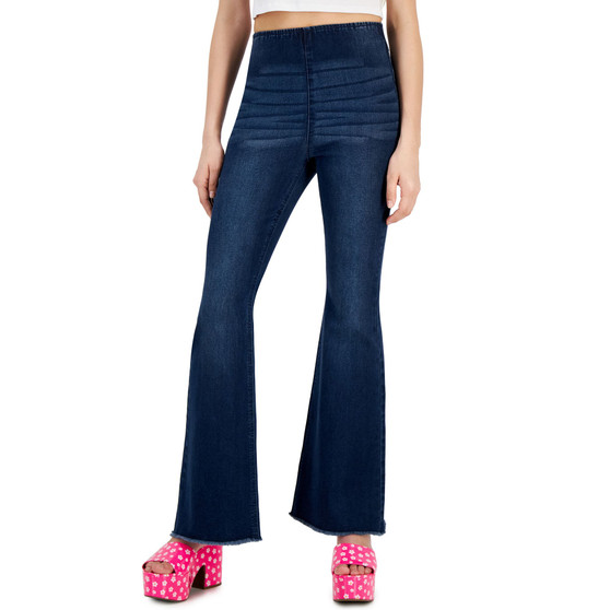 Women's Pull-On Frayed-Hem Flare-Leg Denim Jeans