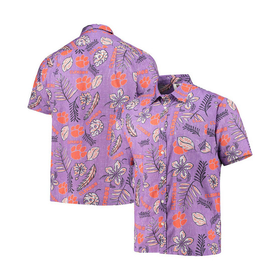 Men's Purple Clemson Tigers Vintage-Like Floral Button-Up Shirt