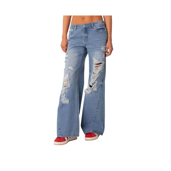 Women's Low Rise Distressed Wide Leg Jeans