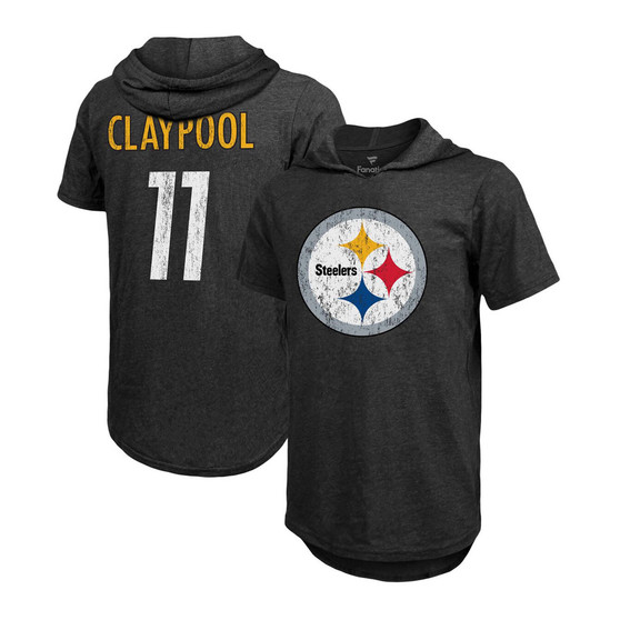 Men's Chase Claypool Heathered Black Pittsburgh Steelers Name Number Tri-Blend Hoodie T-shirt