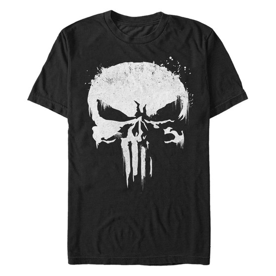 Marvel Men's Punisher White Paint Splattered Skull Short Sleeve T-Shirt