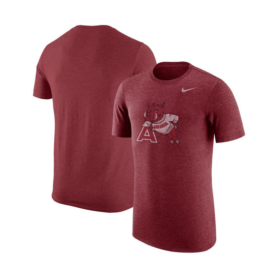 Men's Heathered Cardinal Arkansas Razorbacks Vintage-Like Logo Tri-Blend T-shirt