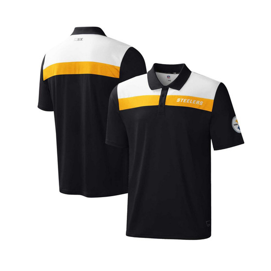 Men's Black Pittsburgh Steelers Warrior Color Blocked Polo Shirt