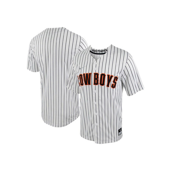 Men's White, Black Oklahoma State Cowboys Pinstripe Replica Full-Button Baseball Jersey