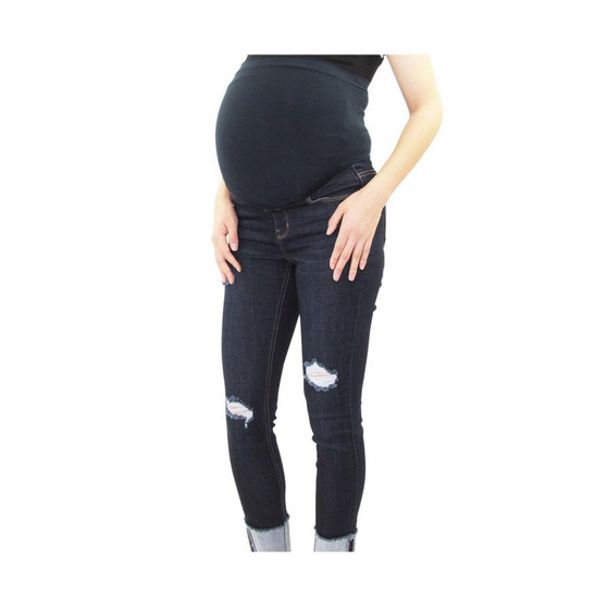 Cuffed Destrcuted Maternity Skinny Jean