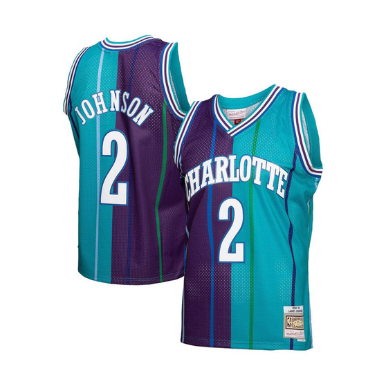Men's Larry Johnson Teal, Purple Charlotte Hornets Hardwood Classics 1992-93 Split Swingman Jersey