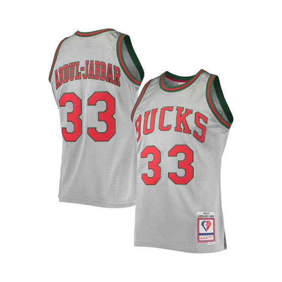 Men's Kareem Abdul-Jabbar Silver Milwaukee Bucks 75th Anniversary 1971-72 Hardwood Classics Swingman Jersey