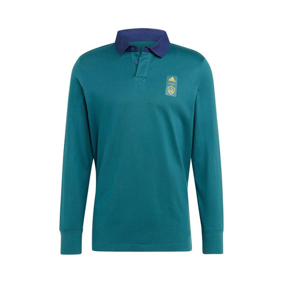 Men's 2023 Player Green LA Galaxy Travel Long Sleeve Polo Shirt