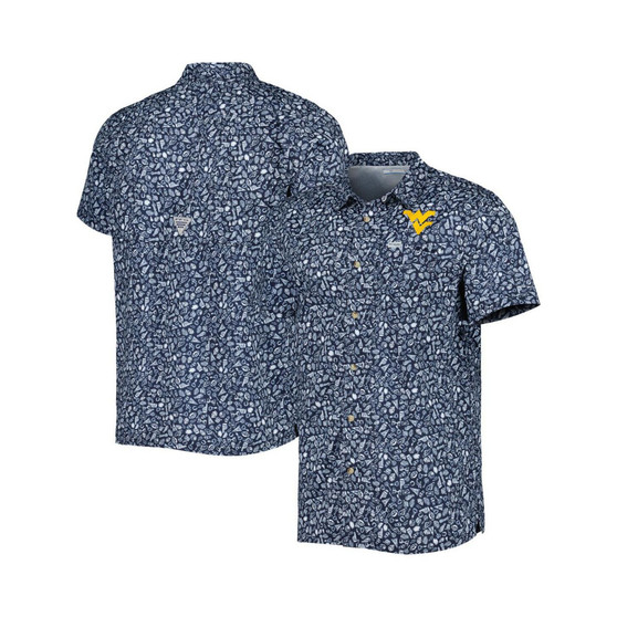 Men's Navy West Virginia Mountaineers Super Slack Tide Omni-Shade Team Button-Up Shirt