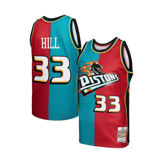 Men's Grant Hill Teal, Red Detroit Pistons Hardwood Classics 1999-00 Split Swingman Jersey