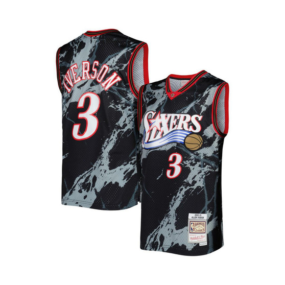 Men's Allen Iverson Black Philadelphia 76ers 2000-01 Hardwood Classics Marble Swingman Jersey