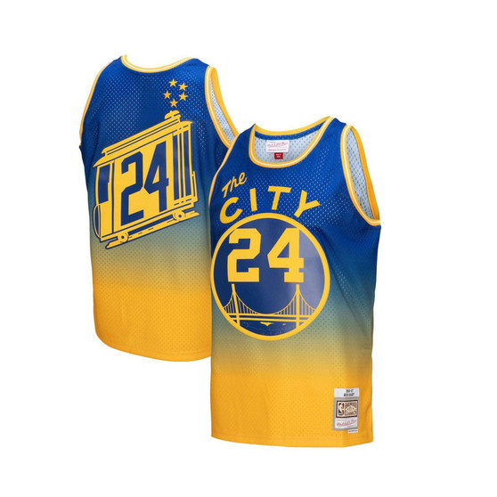 Men's Rick Barry Gold, Royal San Francisco Warriors 1966/67 Hardwood Classics Fadeaway Swingman Player Jersey