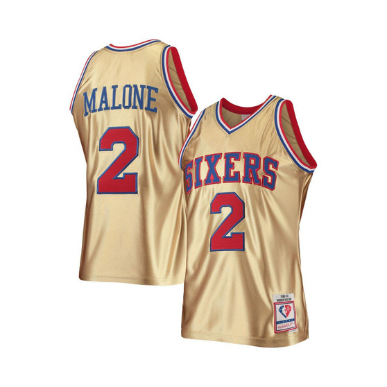 Men's Moses Malone Gold Philadelphia 76ers 75th Anniversary 1982-83 Hardwood Classics Swingman Jersey
