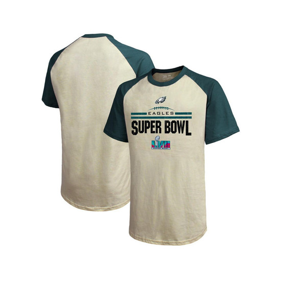 Men's Threads Cream, Midnight Green Philadelphia Eagles Super Bowl LVII Goal Line Stand Raglan T-shirt