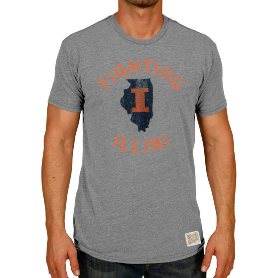 Men's Heather Gray Illinois Fighting Illini Vintage-Like State Tri-Blend T-shirt