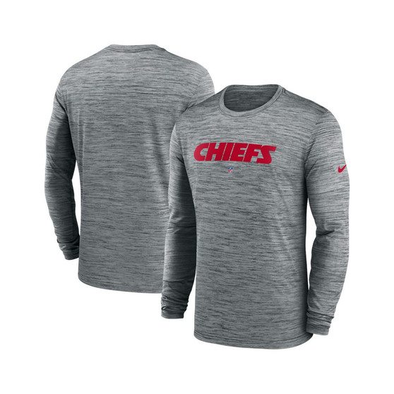 Men's Gray Kansas City Chiefs Sideline Team Velocity Performance Long Sleeve T-shirt