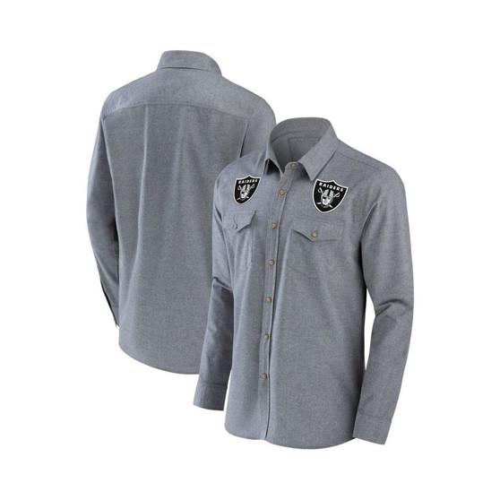 Men's NFL x Darius Rucker Collection by Gray Las Vegas Raiders Chambray Button-Up Long Sleeve Shirt