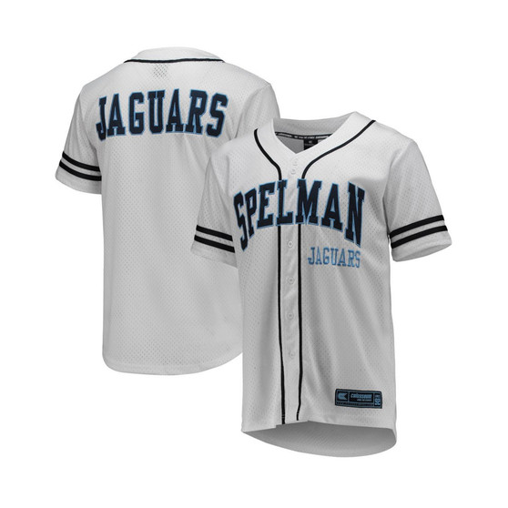 Men's White and Navy Spelman College Jaguars Free Spirited Baseball Jersey