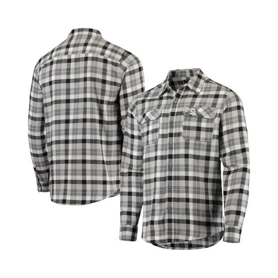 Men's Black, Gray Pittsburgh Steelers Ease Flannel Long Sleeve Button-Up Shirt