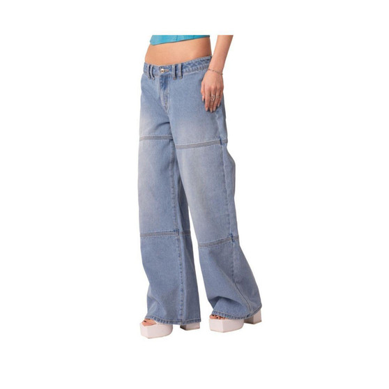 Women's Seam Detailed Low Rise Wide Leg Jeans