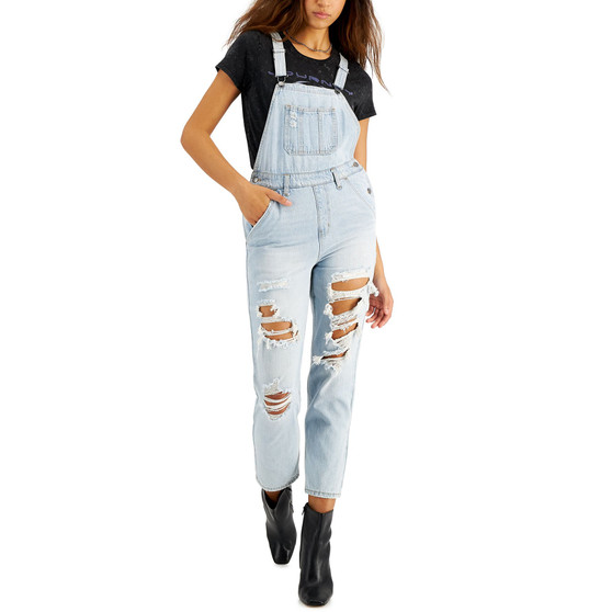 Rigid Ripped Overalls with Button Closures