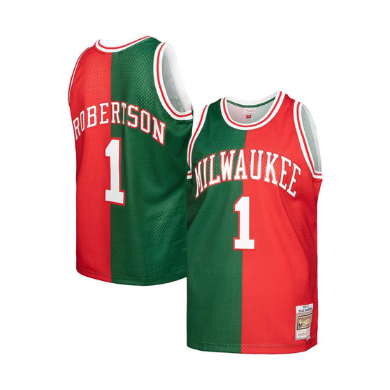 Men's Oscar Robertson Green, Red Milwaukee Bucks Hardwood Classics 1971-72 Split Swingman Jersey