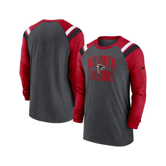 Men's Heathered Charcoal and Red Atlanta Falcons Tri-Blend Raglan Athletic Long Sleeve Fashion T-shirt