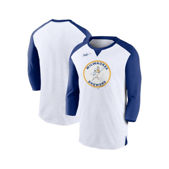 Men's White, Royal Milwaukee Brewers Rewind 3/4-Sleeve T-shirt