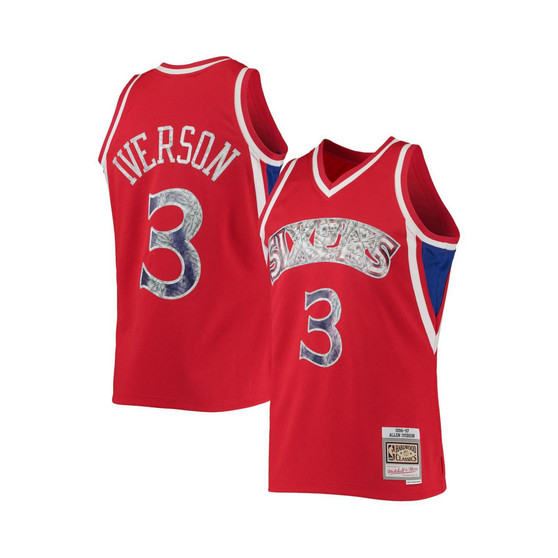 Men's Allen Iverson Red Philadelphia 76ers 1996-97 Hardwood Classics 75th Anniversary Diamond Swingman Jersey