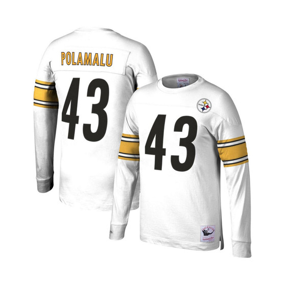 Men's Troy Polamalu White Pittsburgh Steelers 2007 Retired Player Name and Number Long Sleeve T-shirt
