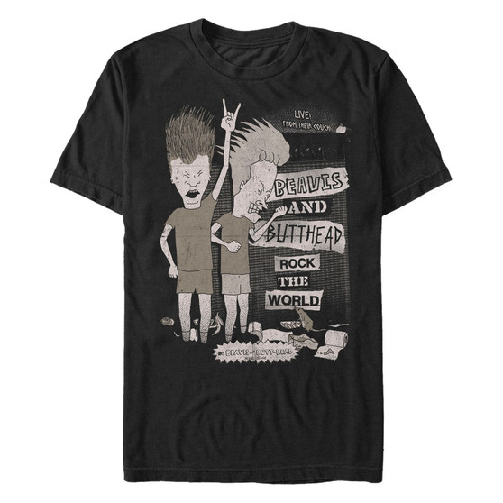 Beavis and Butthead MTV Men's Rock The World Live From The Couch Logo Short Sleeve T-Shirt
