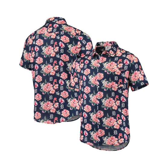 Men's Navy Detroit Tigers Floral Linen Button-Up Shirt