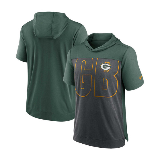 Men's Heather Charcoal, Green Green Bay Packers Performance Hoodie T-shirt