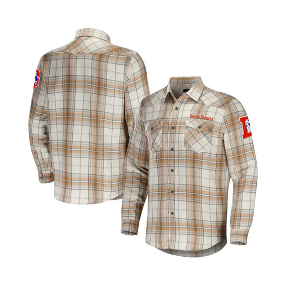 Men's NFL x Darius Rucker Collection by Tan Denver Broncos Flannel Long Sleeve Button-Up Shirt