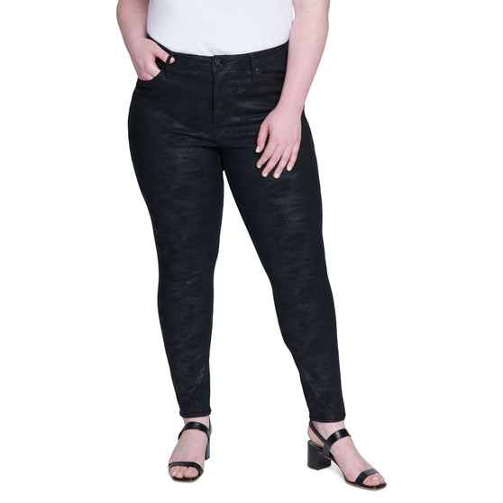 Plus Size Coated Tonal Printed Skinny Mid-rise Jean