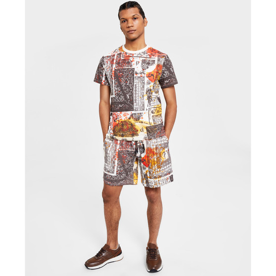 Men's Regular-Fit Paisley Patchwork Graphic T-Shirt