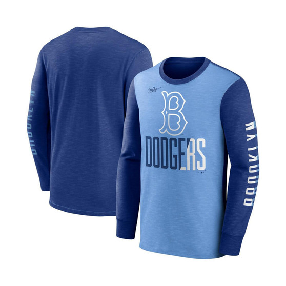Men's Royal, Light Blue Los Angeles Dodgers Cooperstown Collection Rewind Splitter Slub Long Sleeve T-shirt