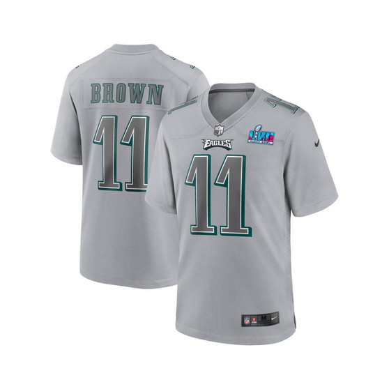 Men's A.J. Brown Gray Philadelphia Eagles Super Bowl LVII Patch Atmosphere Fashion Game Jersey